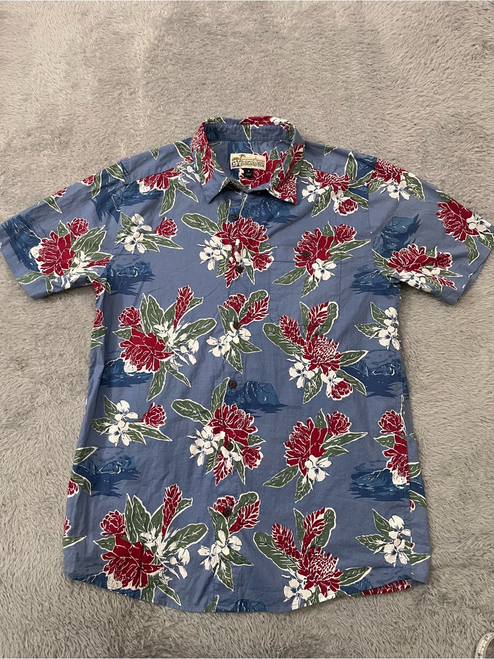 Patagonia Pataloha Malihini Hawaiian Shirt Men's M Blue Floral Organic Cotton